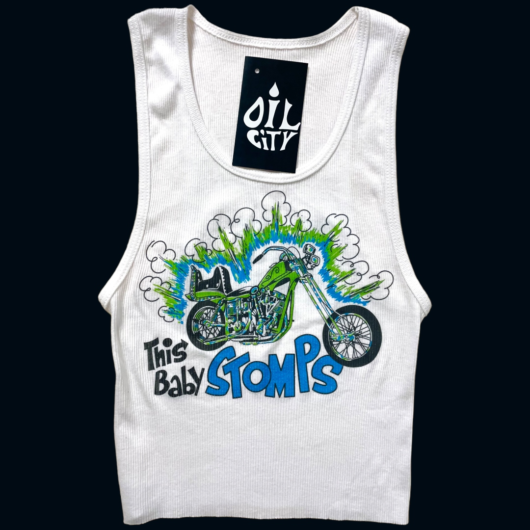 This baby Stomps Chopper White Tank Top